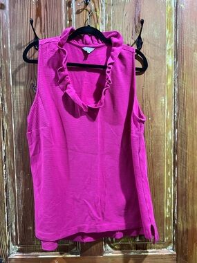 Crown & Ivy Fuchsia Ruffled Neck Sleeveless Top